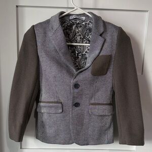 Kid’s Gray and Brown Blazer with Patterned Lining